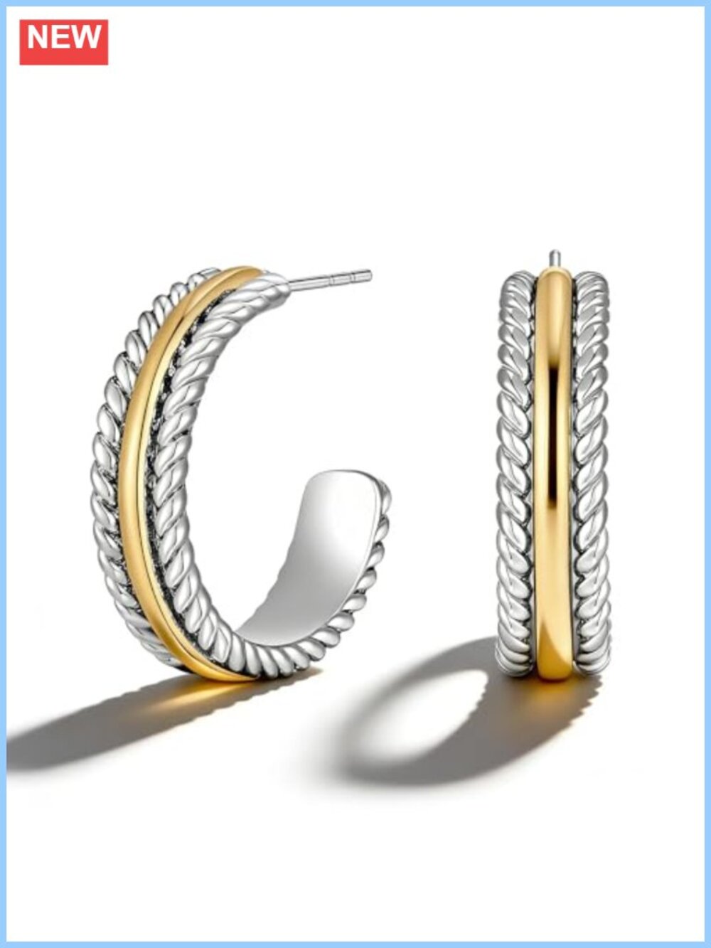 Two Tone Hoop Earrings Gold Plated Silver Plated Twisted Open C Hoops